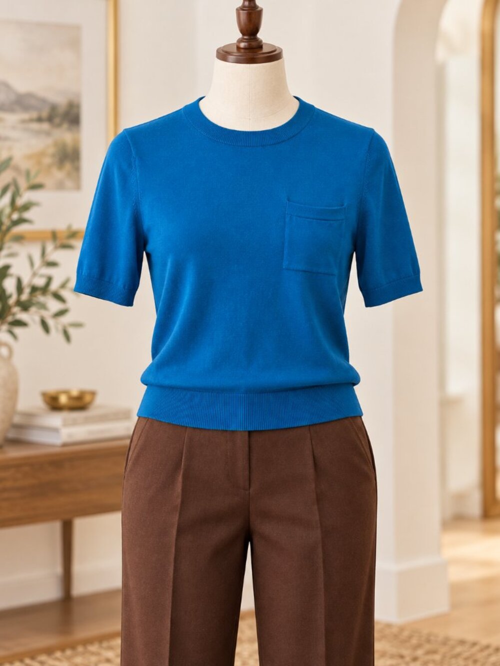 Banana Republic 100% Merino Wool Short Sleeve Sweater Top Medium Blue Crewneck
